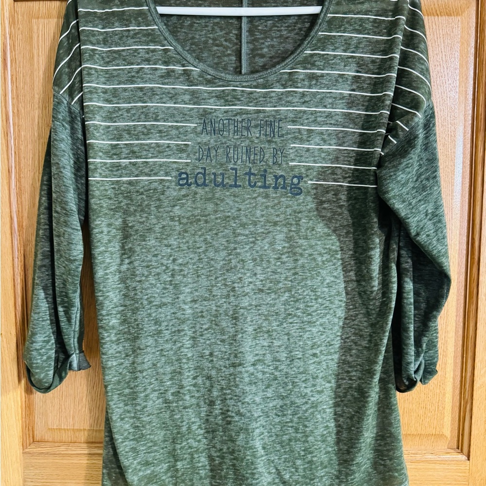 Maurices Olive Long Sleeve Top with Stripes